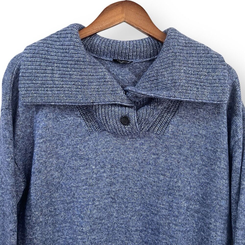 Talbots Sweater Petite Size LP Breton Button Collar Pullover Oxford Blue Heather - Picture 4 of 7